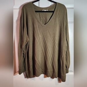 Workshop Olive V-Neck Women's Sweater Top Minor Pilling 3X